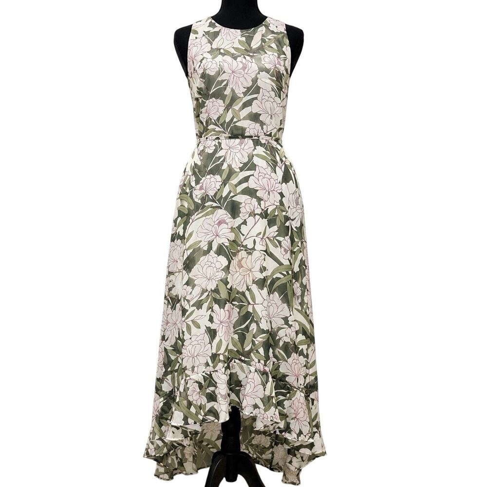 Banana Republic Floral High Low Midi Dress Sleeveless Tie Waist Women 4
